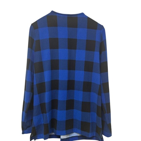 BELLE Kim Gravel Buffalo Plaid Signature Zip Top Medium Blue Black Pullover - Picture 5 of 10